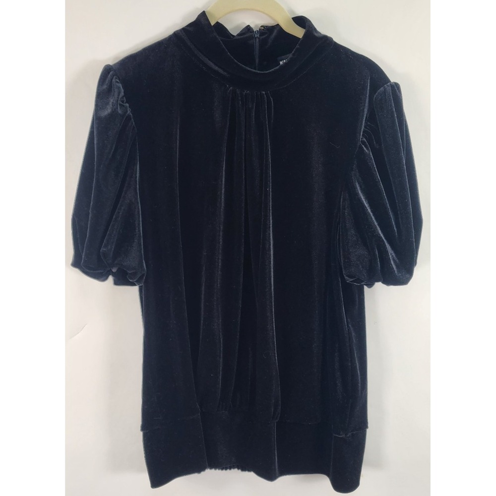 Karl Lagerfeld Paris Velour Top Women's M Black Puff Sleeve Whimsigoth Romantic
